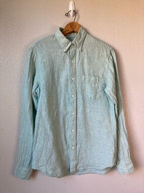 J. Crew Baird McNutt Irish Linen Green Slim Fit Button Down Long sleeve Shirt